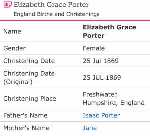 Christening Elizabeth Grace Porter