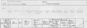 Fanny Carr 1873 Birth Certificate