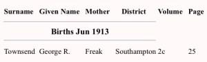George R Townsend Birth Index