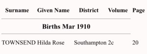 Hilda Rose Townsend Birth Index