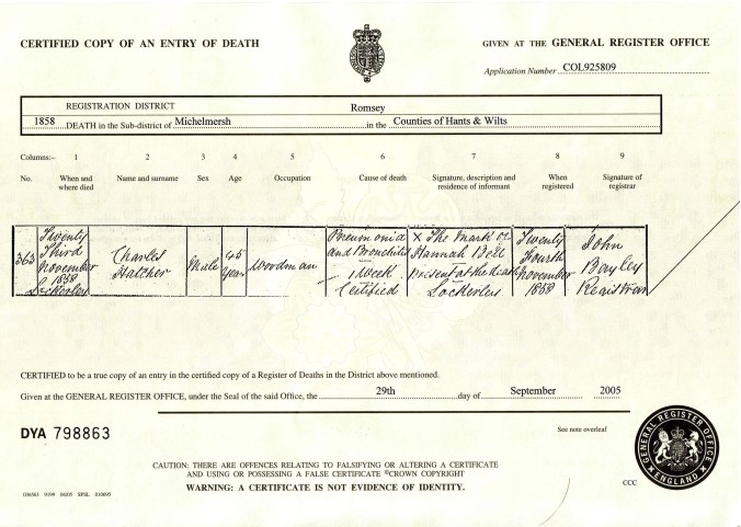 Charles hatcher Death Certificate