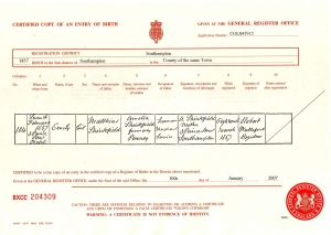 Emily Shinkfield Birth Certificate
