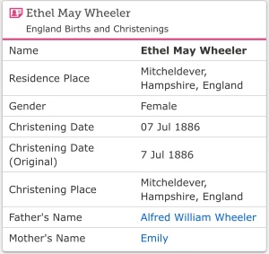 Ethel May Wheeler Christening