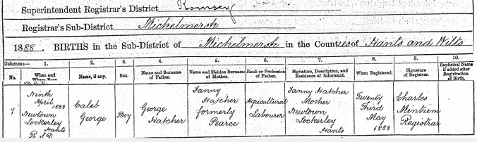 Caleb George Hatcher, Birth Certificate