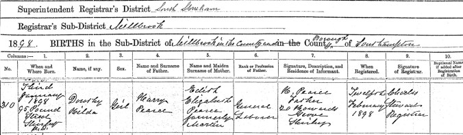 Dorothy Hilda Peace Birth Cert