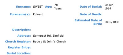 Edward Sweet, Burial