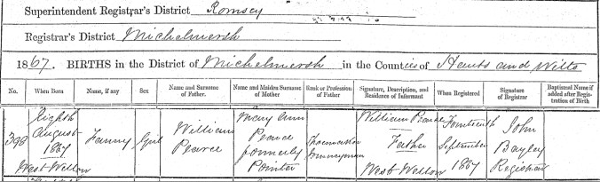 Fanny pearce birth cert