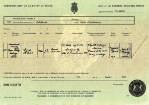 George Hatchers Death Certificate