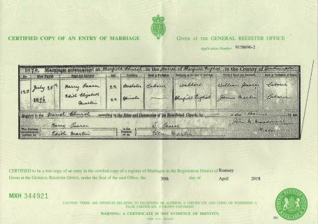 Harry Pearce And Edith E Martin Marriage Certificate