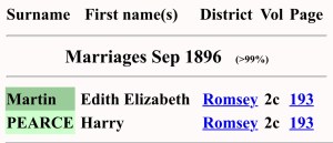 Harry Pearce And Edith Elizabeth Martin, Marriage Index