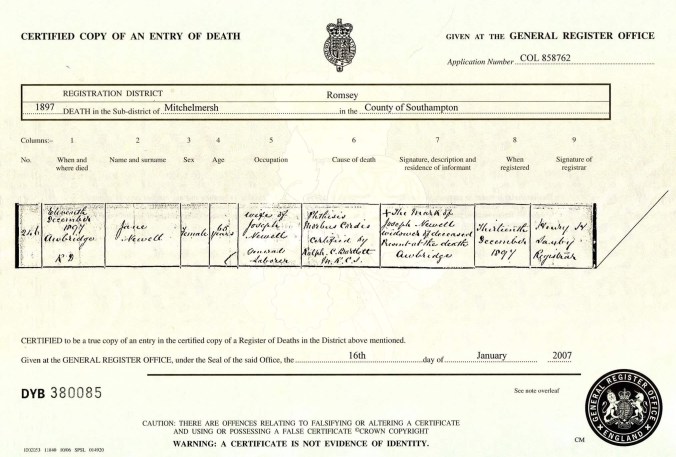 Jane Wilton Dearh Cert