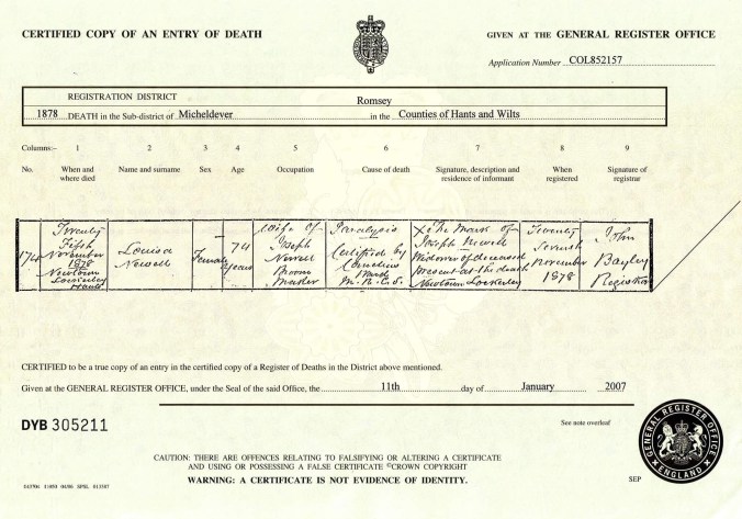 Louisa Roude Death Certificate