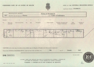 Sarah Long Nee Light, Death Certificate