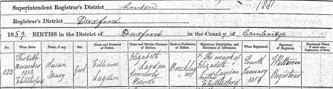 Susan Mary Lagden, Birth Certificate