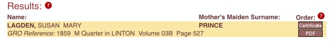 Susan Mary Lagden, Birth Index