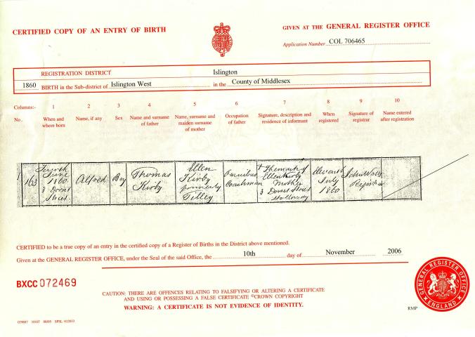 Alfred Kirby birth certificate