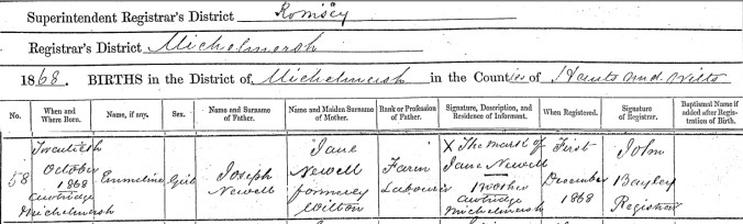 Emmeline Newell, Birth Certificate.
