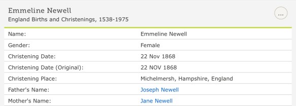 Emmeline Newell, Christening