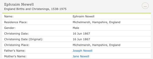 Ephraim Newell, Baptism