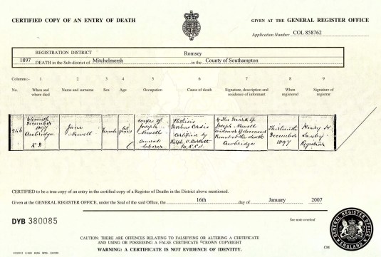 Jane Wilton Dearh Cert