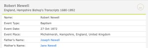 Robert Newell, Christening