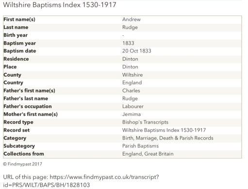 Andrew Rudgley_Rudge, Baptism