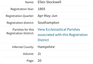 Ellen Stockwell birth index