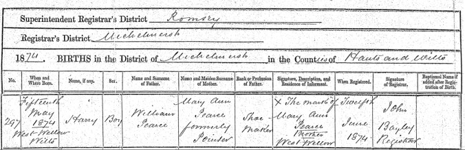 Harry Pearce Birth Certificare