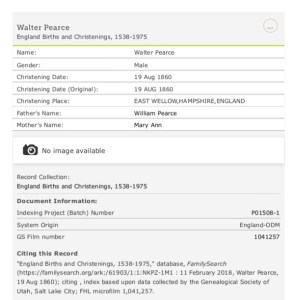 Walter Pearce, Christening