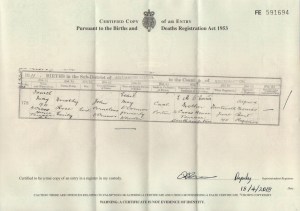 Dorothy Rose Emily O’Connor Birth Certificate