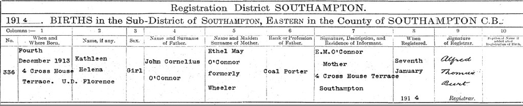 Kathleen Helena O'Connor Birth Certificate