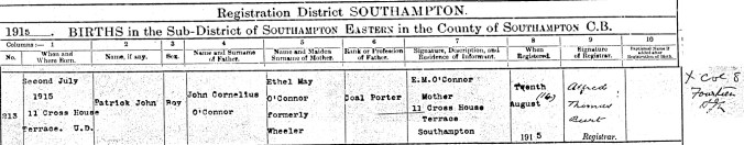 Patrick John O'Connor Birth Certicate