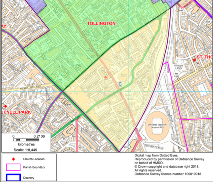 The area in yellow is the new Emmanuel parish.